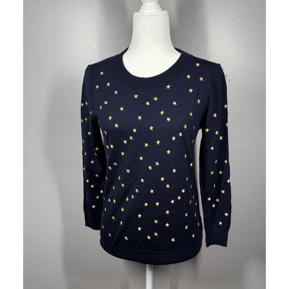 Merino Wool J.Crew Tippi Sweater Small Gold Embroidered Stars‎ Rare